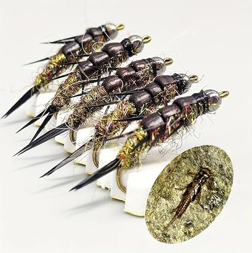 AMZfishing® novità fiera 2025-5 mosche ninfe di plecotteri | mosche per trota | pesca a mosca trota | mosche per asca (Set 1)