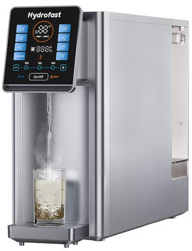 Hydrofast UV Auftisch Umkehrosmoseanlage Wasserfilter, Heißwasserspender, Remineralisierung und pH-Gleichgewicht, 6-stufige Umkehrosmose Trinkwasser Filter, 3:1 Rein zu Abfluss, Echtzeit-TDS-Monitor