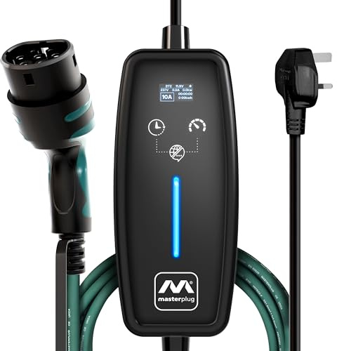 Masterplug EV Charging Cable for Electric and Hybrid Vehicles, 15 Metres, Mode 2, 3 Pin UK Plug to Type 2 Car Charger, 2.4kW, EVCM221015-MP