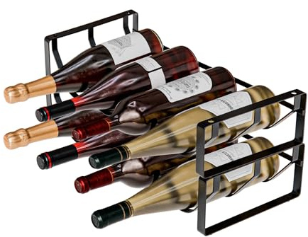 Amig - Stapelbares Flaschenregal für 8 Flaschen - 2er-Pack aus schwarzem Stahl - Flaschenhalter für Küche, Speisekammer, Esszimmer oder Keller - Maße: 41 x 20,5 x 21 cm