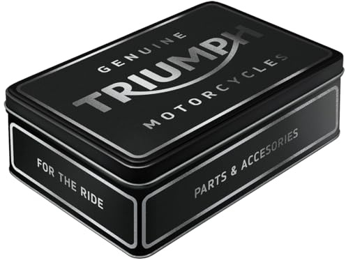 Nostalgic-Art Caja de almacenamiento plana retro, 2,5 l, Triumph – Parts & Accessories Silver – Idea de regalo para moteros, Official License Product (OLP), lata metálica con tapa, diseño vintage