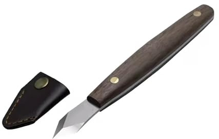 ZHaotn Coltello da marcatura in acciaio ad alto tenore di carbonio con lama a doppia smussatura, manico in legno for precisione e intaglio, con guaina protettiva