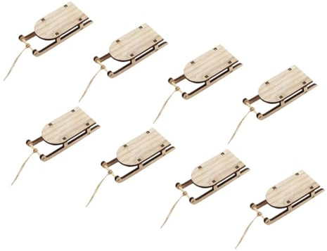 FCXDMY 8pcs Wooden Sled Ornaments Delicate Sleigh Decorations for Christmas Tree and Desktop Wooden Pendants with Classic Festive for Holiday Home and Office Display