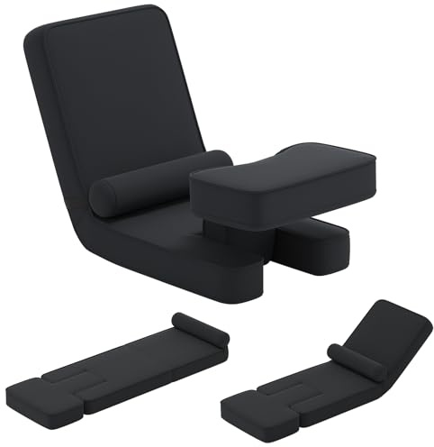 COSTWAY Canapé Paresseux Pliable, Fauteuil de Sol Gaming avec Dossier Réglable en 5 Positions, Repose-Pieds, Tablette, Coussin Confortable, Siège Relax Rembourré, Idéal pour Méditation, Lecture, Noir