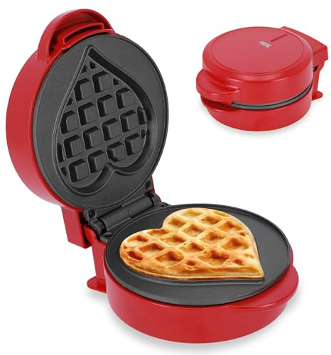 ADE Mini Waffeleisen Herzform | kleines Waffeleisen für 1 Person | Antihaftbeschichtung | 550 Watt | ideal für Geburtstag & Frühstück | rot