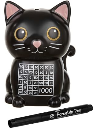 Froster Salvadanaio Conta Soldi - Gatto Nero, Salvadanaio 1000 euro con Contatore, Gatto Gadget in Ceramica, Altezza 15 cm