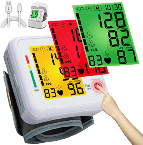 Wrist Blood Pressure Monitor 2026 Upgraded Digital BP Machine with Tri-Backlit Display, Automatic Wrist Blood Pressure Monitor Pulse Rate Monitoring, USB Rechargeable, 2x99 Memory Readings