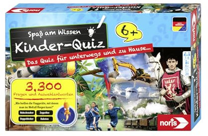 Noris Quizspiel mit 3300 Fragen und Antwortmöglichkeiten – Wissensspiel für Kinder ab 4 Jahren – Lernspiel für 1–6 Spieler – tolles Reisespiel und Familienspiel für zuhause – Fragen und Rätselspaß