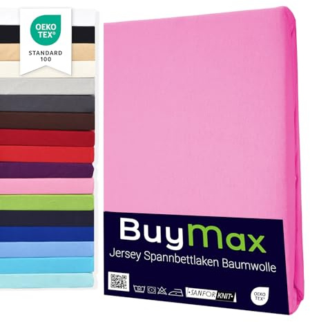 Buymax Topper Spannbettlaken 180x200 cm Spannbetttuch 100% Baumwolle Jersey für Matratzentopper bis 12 cm Matratzenhöhe Bettlaken für Boxspringbett Topper, Altrosa