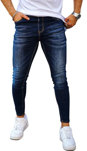 GINGTTO Mens Skinny Jeans Stretch Slim Fit Elastic Waist Blue 32