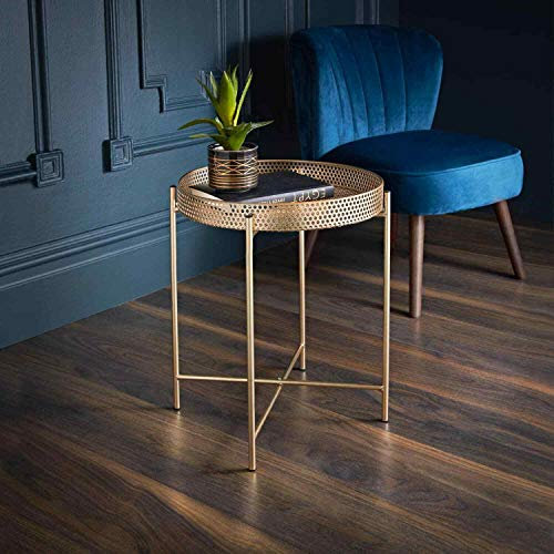 spot on dealz® Gold Metal Coffee Tray Tables Round Bedside Table Removable Top Tray Table Small Side End Round Kitchen Living Room Home Decor Bedroom Decoration