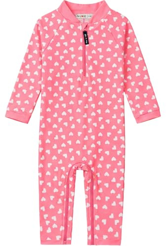 weVSwe Bébé Tout-Petit Protection Solaire Éruption Cutanée Une Pièce Coeur Rose Filles Maillot De Bain Entrejambe Fermeture Éclair pour des Changements De Couche Faciles 6-12 Mois