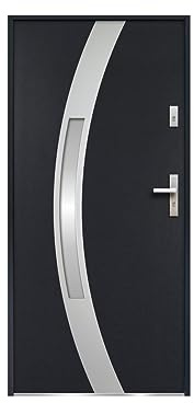 Venta-unica - Puerta de entrada de acero acristalada con inox Alt. 207 x Ancho 100 cm antracita - se abre hacia la izquierda TROFA