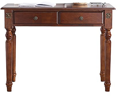 Writing Desk Stabilt gummiträ PC Skrivbord Hem Skrivbord med 2 Förvaringslådor Enkelt landstil Arbetsstudiebord, Rustik Brun PC Table Study Table (Color : 1.1 meters)