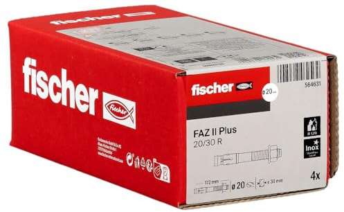 fischer Anclaje de perno FAZ II Plus 20/30 R, anclaje de acero inoxidable de alta capacidad de carga, pernos de anclaje para sujetadores de cargas pesadas y estructuras de acero, aprobación sísmica y
