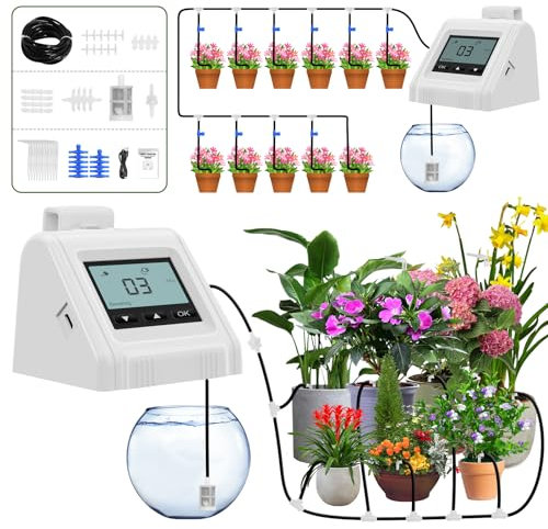 YAHAMOO Bewässerungssystem Automatische Bewässerung Zimmerpflanzen, Einstellbar Wasservolumen Automatisches Bewässerungssystem für Indoor, Garten, Balkon Pflanzen, für bis zu 11 Topfpflanzen