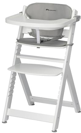 Bebeconfort Timba + Sitzkissen, Kinderhochstuhl Mitwachsend, 6 Monate - 10 Jahre, bis 30 kg, Hochstuhl Baby, Abnehmbares Tablett, Verstellbarer Sitz/Fußstütze, für Timba Baby, White + Gray Mist