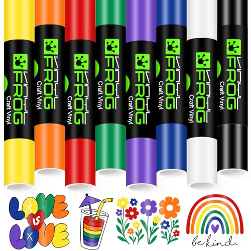 VINYL FROG Permanent Vinyl Roll Matte Adheisve Vinyl Bundle 12''x5ft/Roll 8 Colors Permanent Adhesive Vinyl Bundle for Decor Sticker, Party Deco(Black, White, Red, Green, Orange, Blue, Cream, Purple)