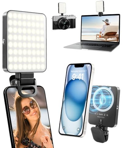 Carehabi Selfie Licht mit Clip Selfie Licht Handy 128 LED 3000-6500K 3 Lichtmodi Handylicht 10 Stufen Helligkeit Magnetisches Selfie Light für Telefon Kamera Laptop