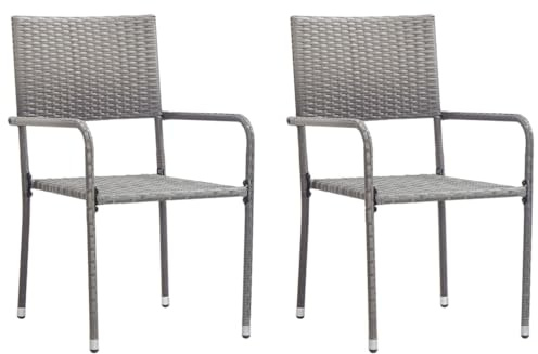 vidaXL Sillas Comedor de jardín apilables 2 uds ratán sintético Gris, Silla de Comedor de Exterior, Asiento de jardín, Silla de Patio, Silla de jardín