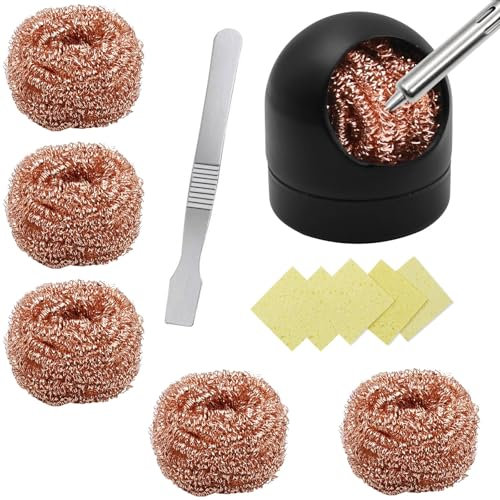 rflaueo 15pcs Soldering Tip Cleaner Soldering Iron Cleaner Brass Tip Cleaner Soldering Iron Holder+6PCS Brass Soldering Tip Cleaning Ball +2Pcs Tin Scraper+6Pcs Soldering Tip Cleaning Sponge(U241-1)