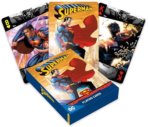 Aquarius DC Comics Carte da gioco Superman, dimensioni standard, mazzo a tema con 52 disegni unici di supereroi in scatola goffrata, regalo da collezione per ragazzi e adulti