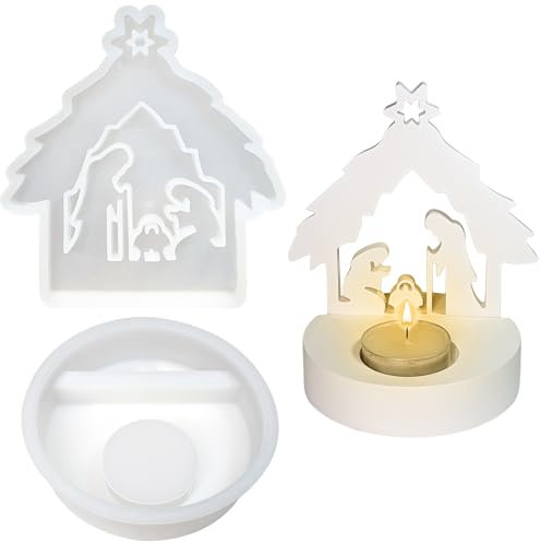 Silikonformen GießFormen Krippe, Krippenfiguren Gießform, Gießformen Silikon Kerzenhalter, Gipsformen zum Gießen, Weihnachts Krippen mit Basis, Resin Epoxidharz Silikonform, Kerze Silikonformen