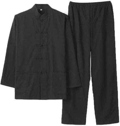 GZKDKZB Kung-Fu-Kampfsportanzug aus Reiner Baumwolle, Jacke und Hose – Herren-Tang-Anzug, Hanfu, traditionelle chinesische Kleidung, Leinen-Tai-Chi-Kleidung mit Langen Ärmeln, Zen-Meditati