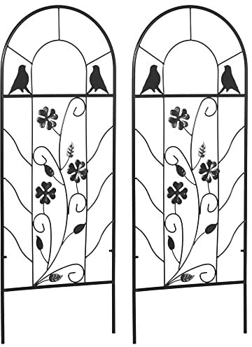 Outsunny Juego de 2 Enrejados de Jardín Soportes para Plantas Trepadoras con Marco Metálico para Frutas Verduras Flores Decoración Exterior Patio Terraza 38x98 cm Negro