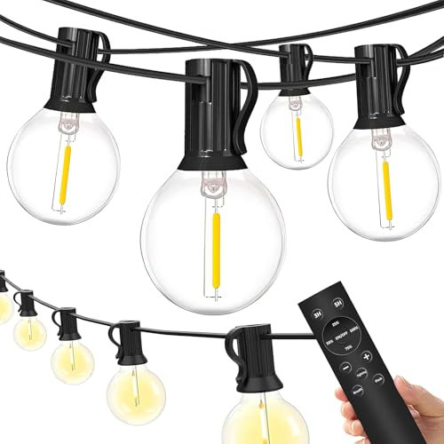 Miawtro - Guirnalda luminosa de 30 m, 50 + 2 bombillas de repuesto, impermeable, Ip44, G40, resistencia a las caídas, guirnalda luminosa, con mando a distancia, bombillas LED para patio, adecuado