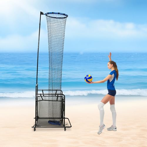 Volleyboll setter tränare nät volleyboll träningsnät justerbar höjd och vinkel 0°–90°, volleybollnät med hjul och uppsamlingsväska