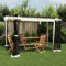 Fasba Pavillon, Pergola mit Netzwände Schiebedach, Sonnenschutz Überdachung für Terrasse Garten, Gartenpavillon Terrassendach Gartenzelt, Creme 3x3m Stahl