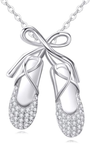YFN Collar de Zapatillas de Ballet de Plata de Ley 925 con Colgante de Bailarina con Lazo Rosa, Joyería Regalo para Mujeres, average, Plata esterlina, No es una piedra preciosa