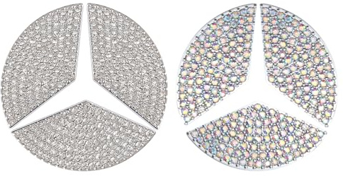 LbsAMP 2 Piezas Emblema Adhesivo Mercedes 45mm Cristal Accesorios para Volante Decoración Interior de Coche Logo Accesorios para Mercedes-Benz A B C E G CLA CLS GLA GLC GLE GLK (Plata y Color)