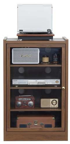 GuannCraft Armoire de rangement pour CD audio à 4 étages - Étagère multimédia pour DVD, disques et jeux vidéo - Support en bois robuste avec étagères réglables (noyer)