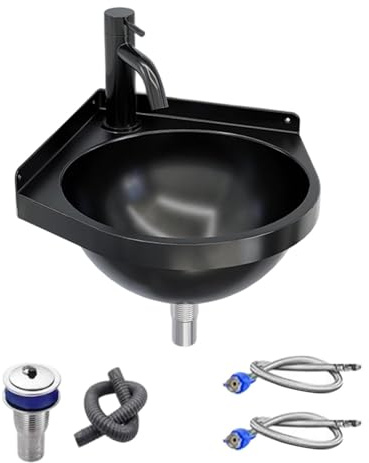 Lavabo Pequeño para Baño | Lavamanos De Esquina De Acero Inoxidable Con Grifo - Lavabo para Espacios Reducidos | Para baño cocina hogar lavandería jardín patio cuarto de barro