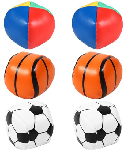 Tsawntd 6 st jonglerande bönpåsar 6 tum basket fotboll design sparka bollar, PU-läder jongleringsbollar för barn jonglering bönväskor sparka
