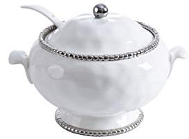 Pampa Bay Porcelain Soup Tureen and Ladle (White and Silver)