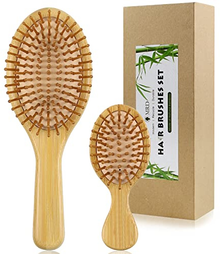 2Pcs Hair Brush, Natural Bamboo Hair brushes Set With Paddle Detangling Wooden Hairbrush and Mini Travel Size Brush, Massage Scalp Thick/Thin/Curly/Dry Hair For Women Men and Kids by MRD