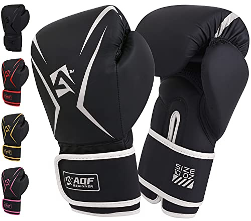 AQF Guantes Boxeo Niño, Cuero Saco De Boxeo Guantes De Boxeo, Guantillas MMA Kick Boxing, Muay Thai, UFC Guantillas Boxeo con Capa Extra Acolchado Hombre Mujer 4 6 8 10 12 14 16 Oz (10 oz, Plata)