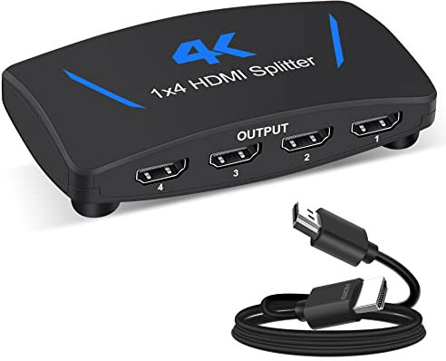 4K HDMI Splitter 1 In 4 Out, NEWCARE HDMI Splitter 1x4, hdmi splitter Supports Full HD1080P 4K and 3D, Compatible with Xbox PS3/4 Roku Blu-Ray Player HDTV