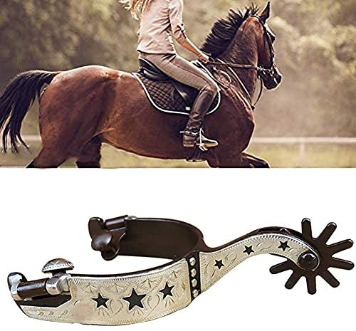 Generic Sporengeschenke für Jungen - Sporen für Stiefel, Western-Retro-Cowboy-Sporne aus schwarzem Stahl mit fünfeckigem Kopf, Schnitzsporen mit Rollensporen, Reitsport und Outdoor-Sattelzubehör