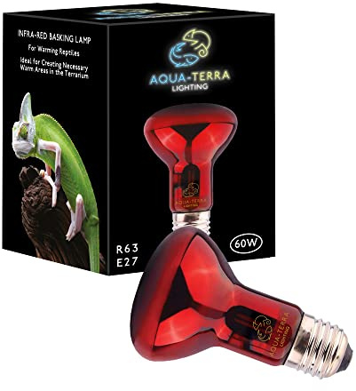 Aqua-Terra Lighting Lámpara de calor infrarroja de 60 W para reptiles, anfibios e invertebrados - Bombilla R63 con base de rosca estándar E27 adecuada para calefacción de vivero