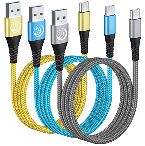 USB C Cable 10FT 3Pack Fast Charging Nylon Braided Long Type C Charger Cable for Samsung Galaxy S24 S23 S22 S21 S10 S9 S8 A02s A03s A11 A12 A13 A14 A21 A22 A32 A42 A53, Tablet, LG, Moto, TCL