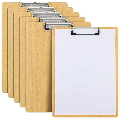 6er Klemmbrett A4 aus Hartholz， Schreibbrett mit Aufhängeose und Metalklemme, Schreibbrett Pad Halter Clipboard，Zwischenablage Schreibblock， Holzmaserung Abgerundete Ecken Zwischenablage