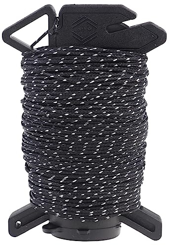 Atwood Rope Ready Rope™ Micro Cord Dispenser 125ft 100lb Test, Camping Gear Survival Tool, Built in Storage, Cutting Blade, Cord Grip, Gear Loop, Made in USA (Reflective Black)