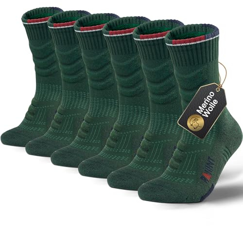 Rahhint Calcetines de senderismo Merino Calcetines de compresión Calcetines de trekking acolchados antiampollas 3 pares para hombres, mujeres y niños Talla 31-52