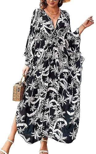 LikeJump Caftan Bohème pour Femme Robe de Nuit Longue Loungewear Robe de Plage Cover-ups Robe Sarong Pareo