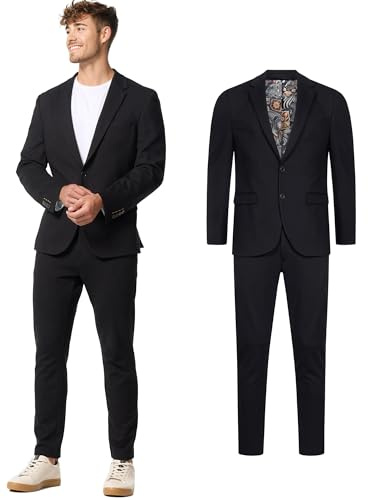 JEFF Herren JFEzra Set Anzug 2-teilig Sakko Hose Bundle | elastischer Herrenanzug Regular Fit für Männer Black, 56