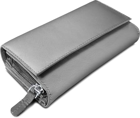 ROYALZ Orelia Vintage Leder Geldbörse für Damen Portemonnaie groß mit vielen Fächern RFID-Blocker Brieftasche Querformat;Farbe:Hellgrau